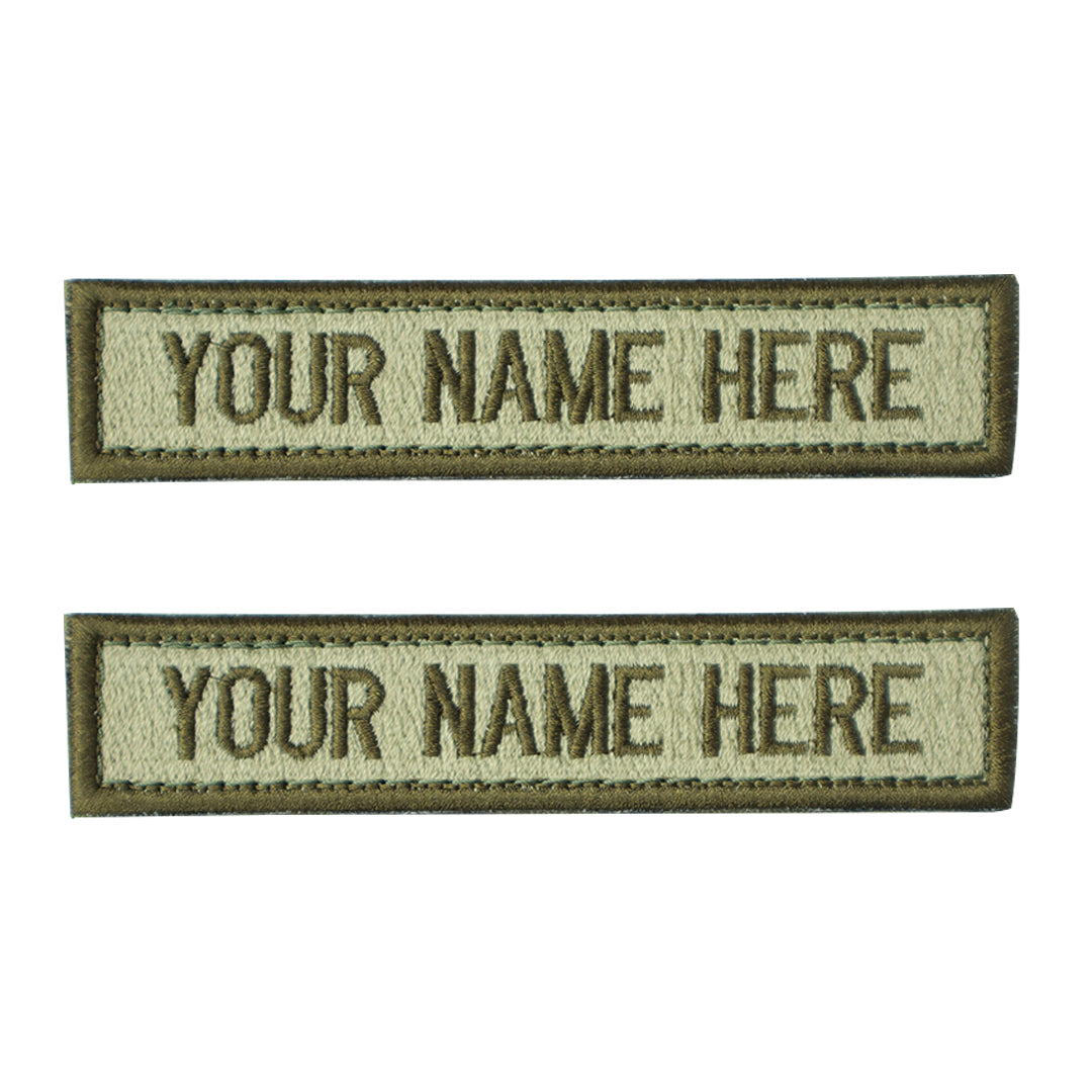 Name Tab Embroidered | Tan Background | Brown Letters – Tactiv