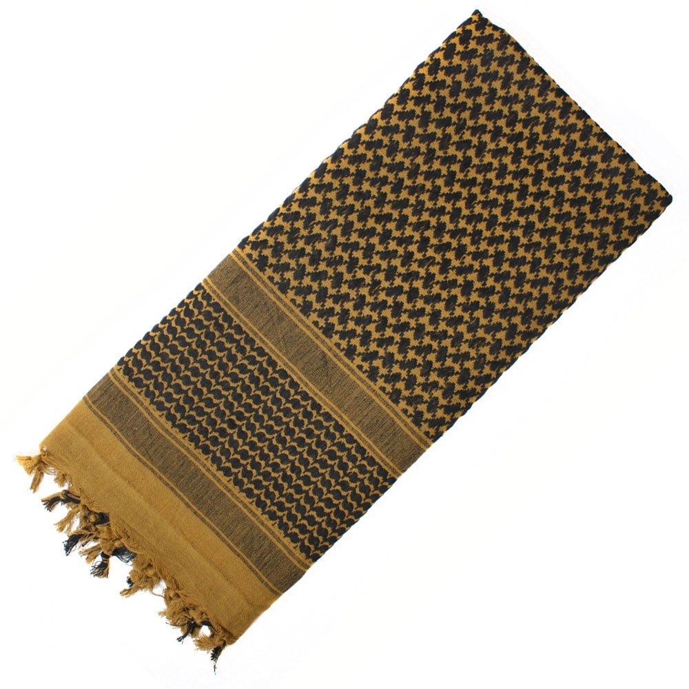 Folded brown tactical shemagh scarf in classic pattern.