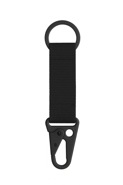 Black colour tactical webbing keychain with HK hook.