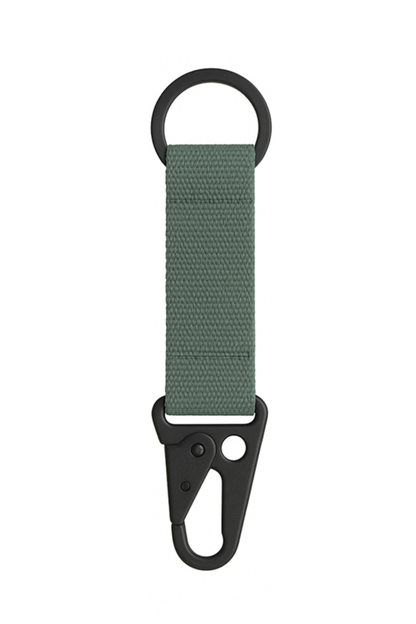 Camo green colour tactical webbing keychain with HK hook.
