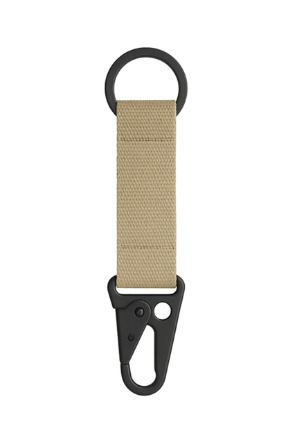 Desert brown colour tactical webbing keychain with HK hook.