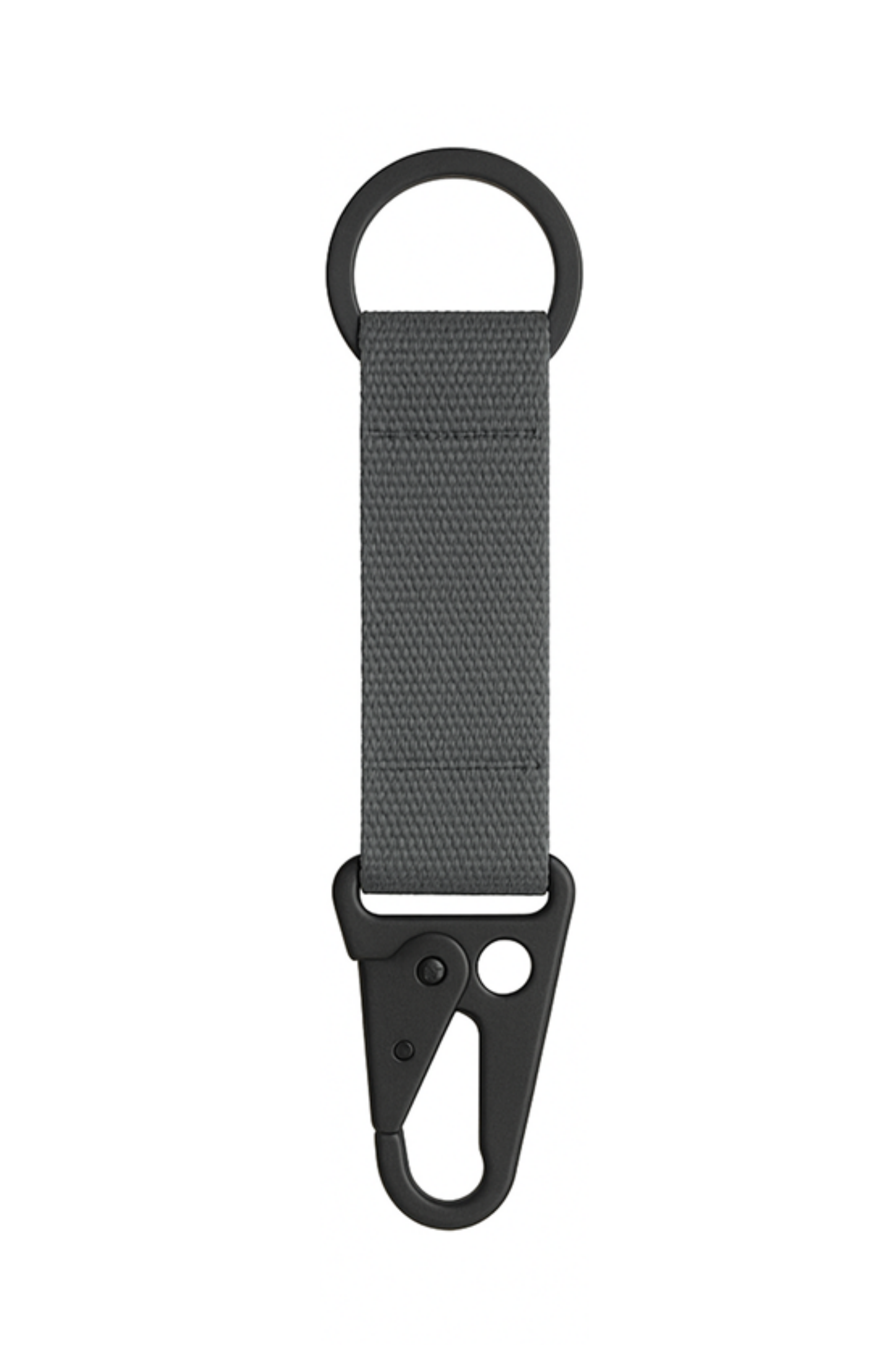Steel grey colour tactical webbing keychain with HK hook.